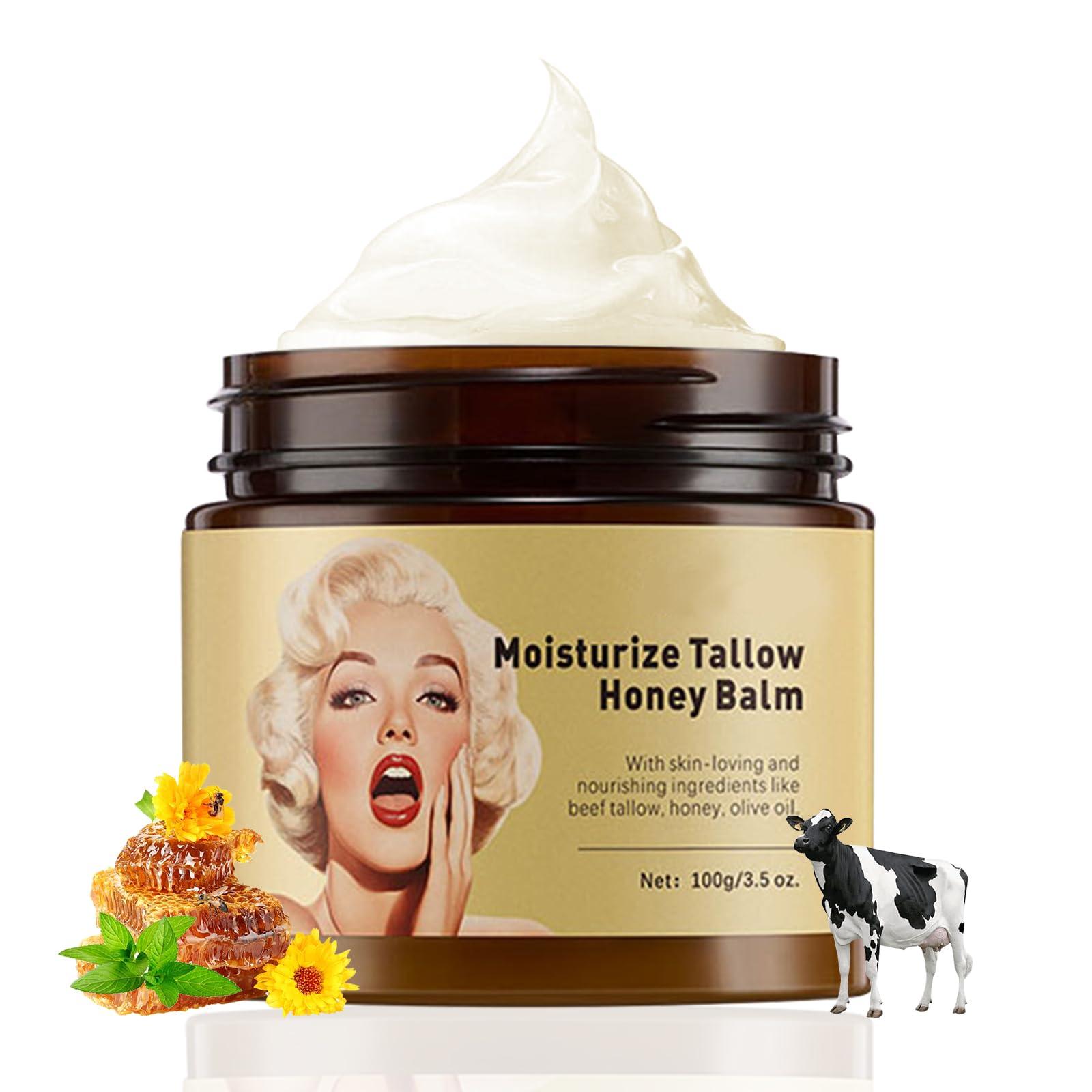 Qawnfy Whipped Beef Tallow & Honey Balm — Grass-Fed Tallow Moisturizer (3.5oz)
