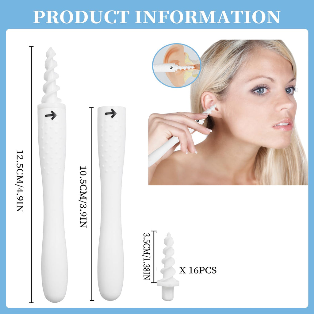 QGrips Spiral Ear Wax Removal Tool Kit with 16 Replaceable Flexible Tips, Reusable Safe Ear Cleaner