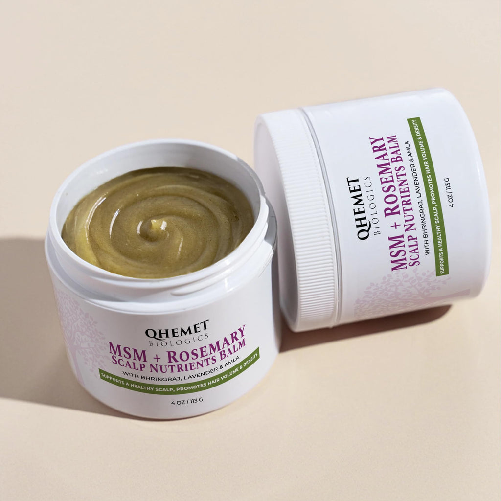 Qhemet Biologics MSM + Rosemary Scalp Nutrients Balm | Scalp Food for Healthy Hair | Vegan (4 oz)