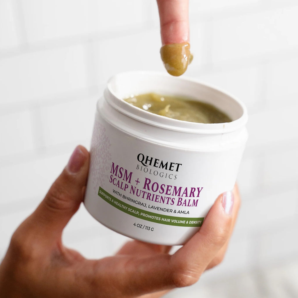 Qhemet Biologics MSM + Rosemary Scalp Nutrients Balm | Scalp Food for Healthy Hair | Vegan (4 oz)