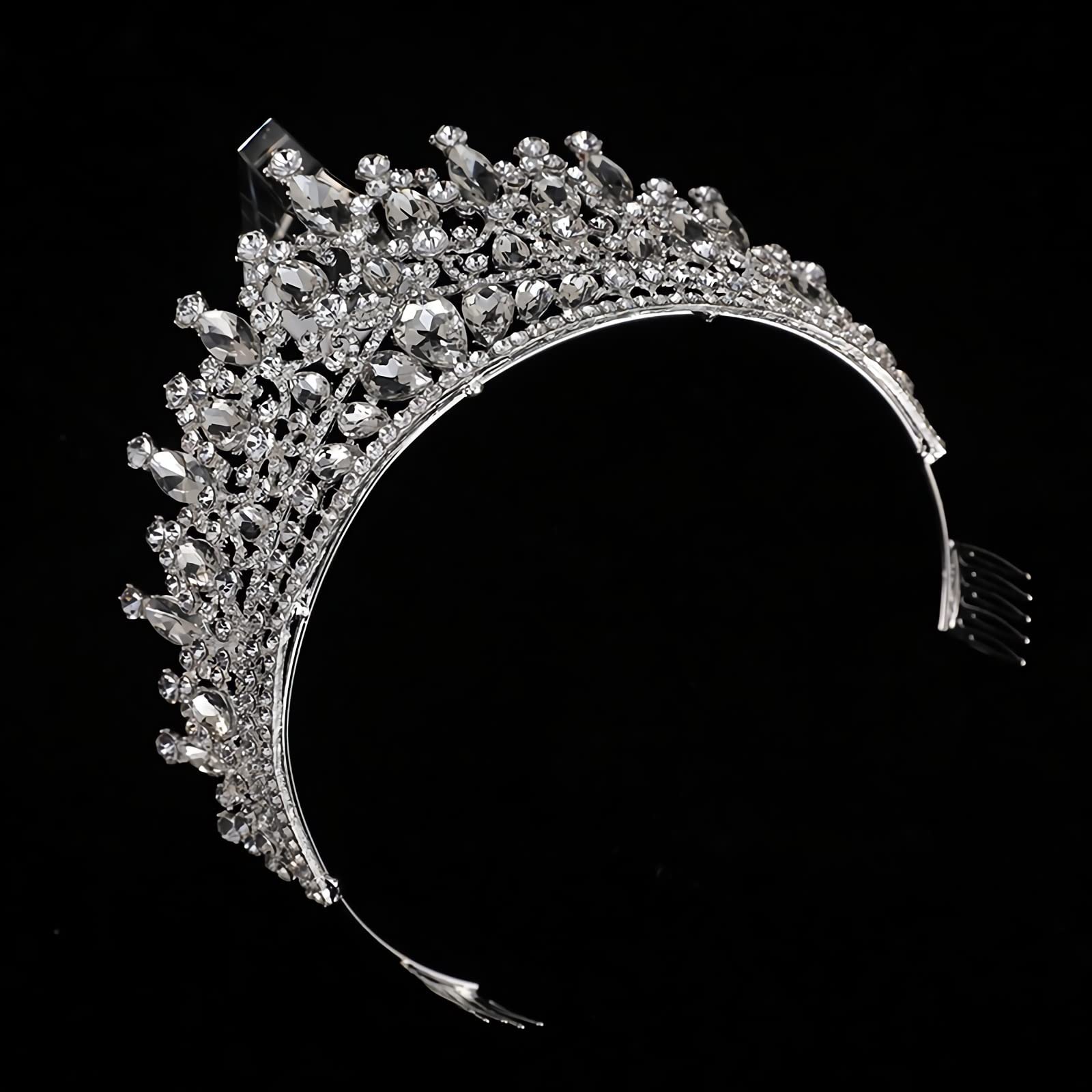 QIAIYALA Tiara with Comb – Silver Rhinestones Crown for Wedding, Prom, Cosplay