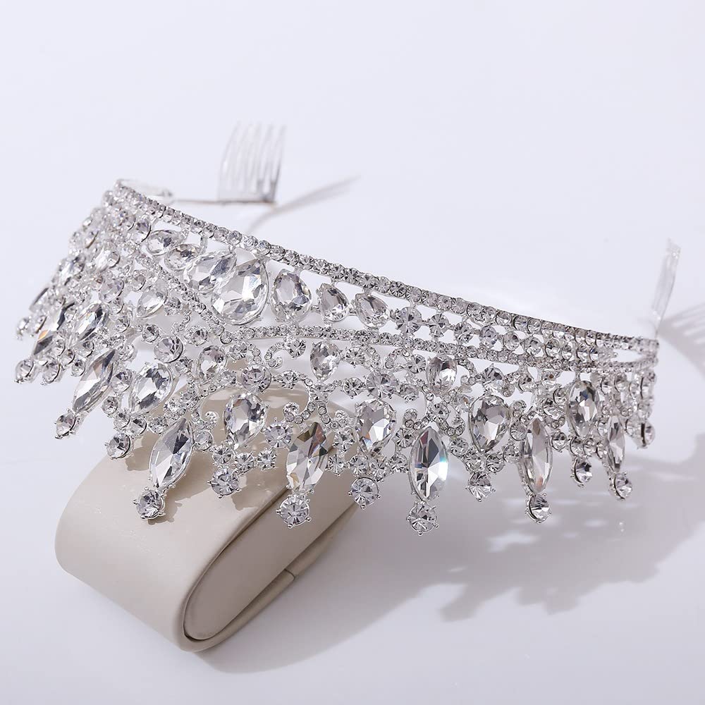 QIAIYALA Tiara with Comb – Silver Rhinestones Crown for Wedding, Prom, Cosplay
