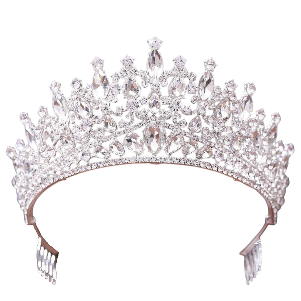 QIAIYALA Tiara with Comb – Silver Rhinestones Crown for Wedding, Prom, Cosplay