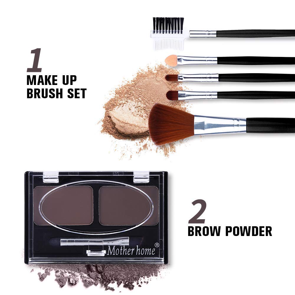 QiBest All-in-One Makeup Kit: 12-Nude Shadow Palette, Waterproof Eyeliner, Brow Powder & 5 Brushes