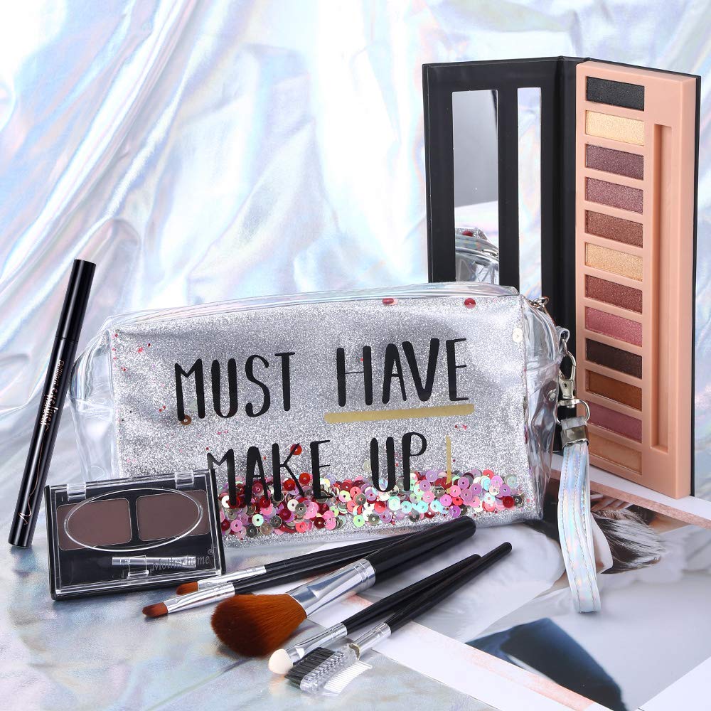 QiBest All-in-One Makeup Kit: 12-Nude Shadow Palette, Waterproof Eyeliner, Brow Powder & 5 Brushes
