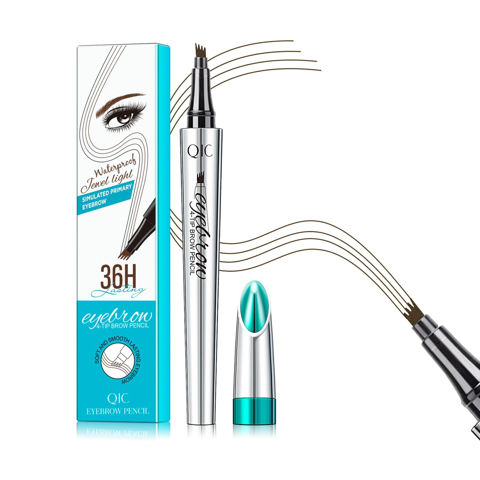 QIC Eyebrow 4 Tip Brow Pencil – Waterproof Microblading-Style Pencil for Natural Brows (Dark Brown-02)