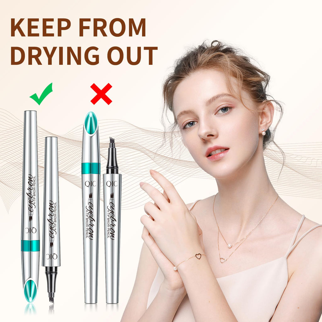 QIC Eyebrow 4 Tip Brow Pencil – Waterproof Microblading-Style Pencil for Natural Brows (Dark Brown-02)
