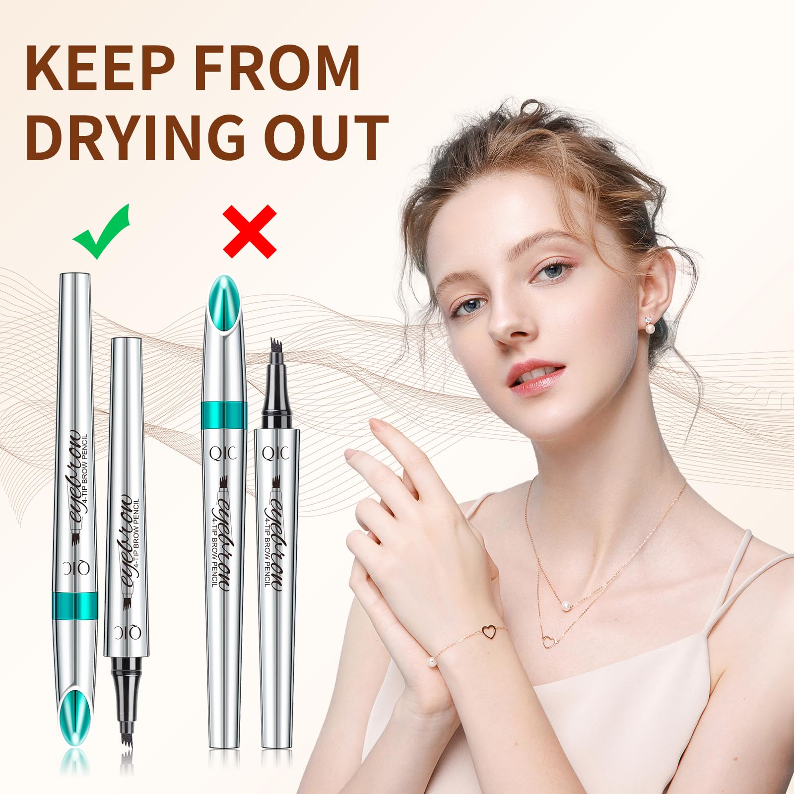 QIC Eyebrow 4 Tip Brow Pencil – Waterproof Microblading-Style Pencil for Natural Brows (Dark Brown-02)