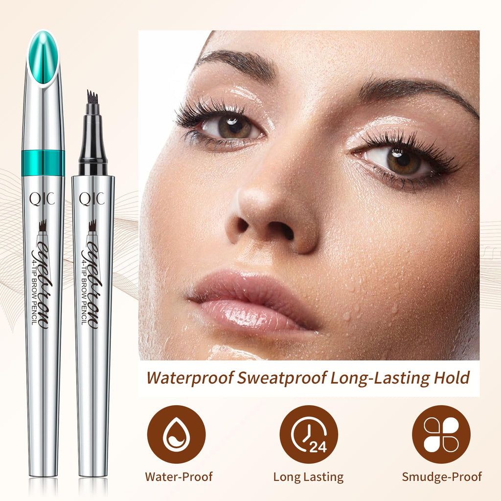 QIC Eyebrow 4 Tip Brow Pencil – Waterproof Microblading-Style Pencil for Natural Brows (Dark Brown-02)