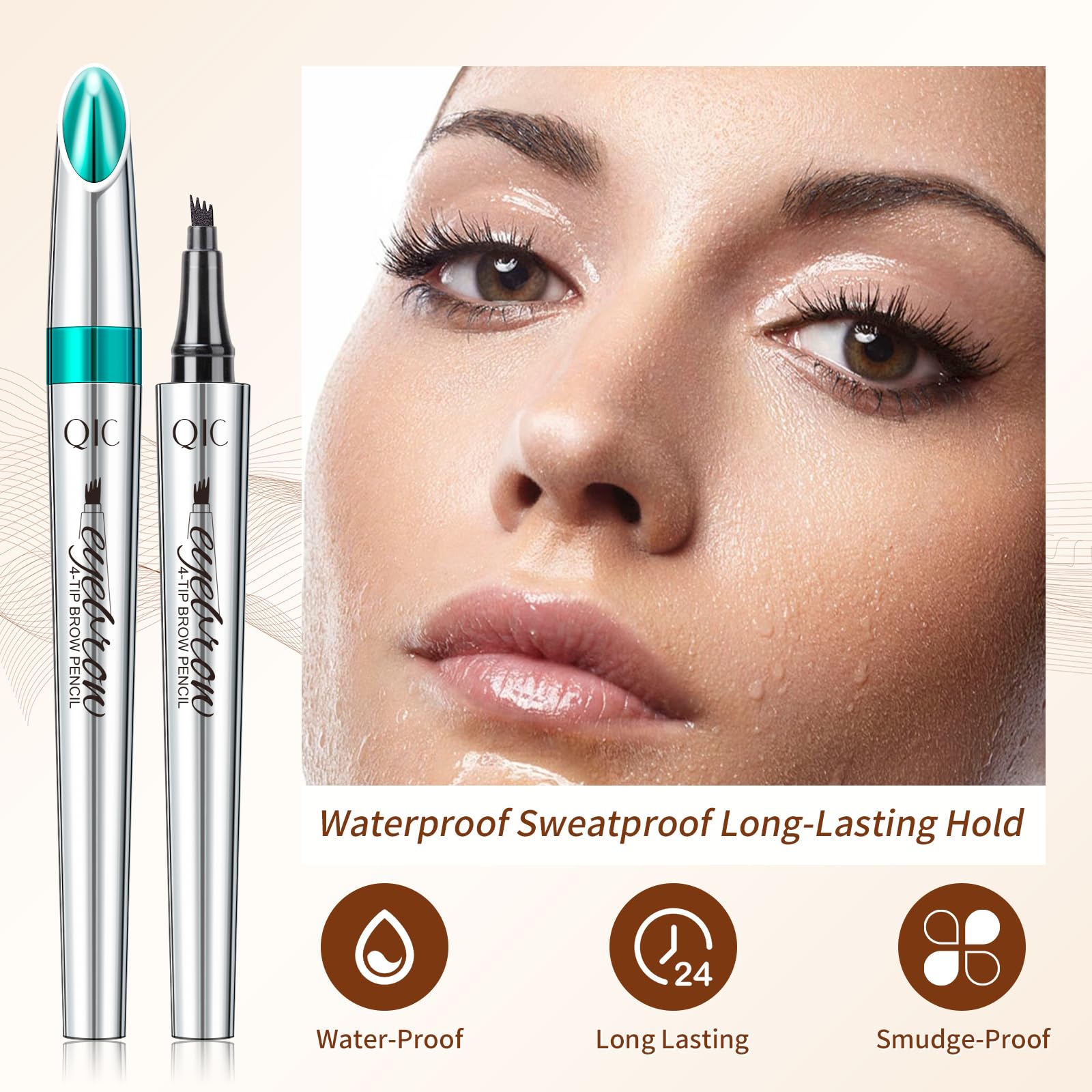 QIC Eyebrow 4 Tip Brow Pencil – Waterproof Microblading-Style Pencil for Natural Brows (Dark Brown-02)