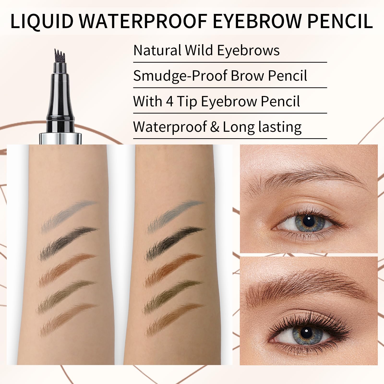 QIC Eyebrow 4 Tip Brow Pencil – Waterproof Microblading-Style Pencil for Natural Brows (Dark Brown-02)
