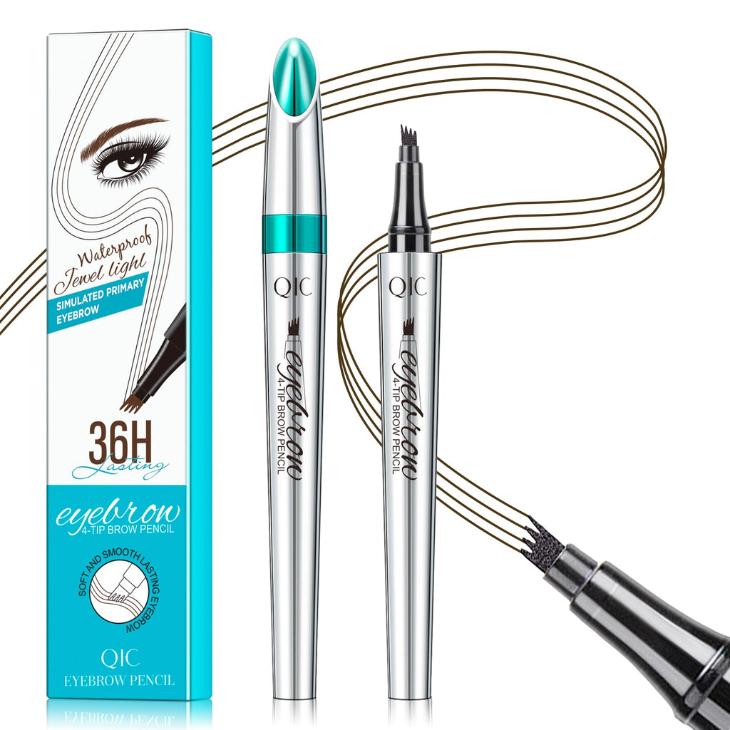 QIC Eyebrow Pencil with 4-Tip Microblade – Waterproof, Smudge-Proof, Dark Brown 2#