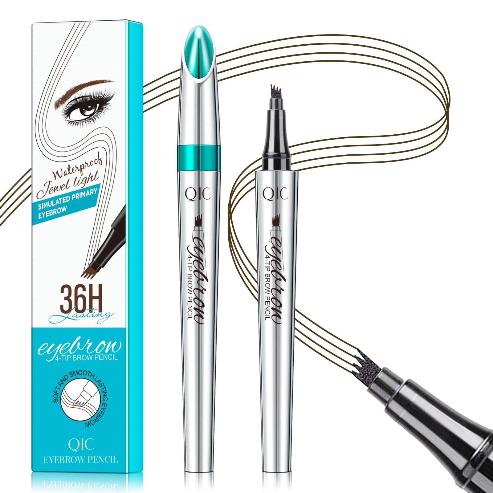 QIC Eyebrow Pencil with 4-Tip Microblade – Waterproof, Smudge-Proof, Dark Brown 2#