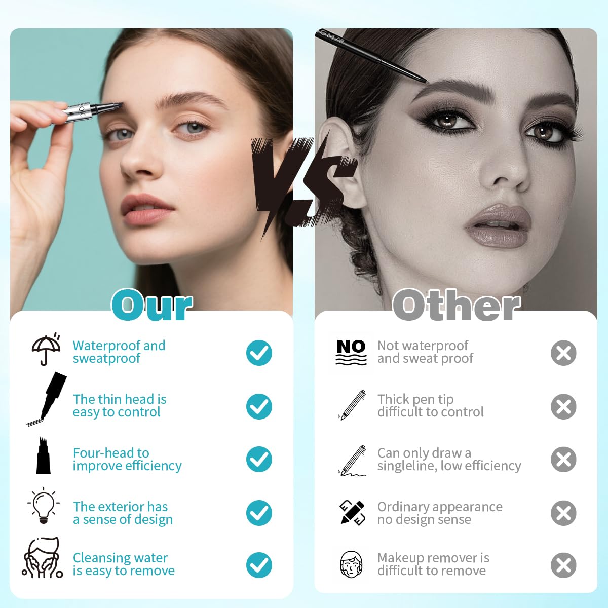 QIC Eyebrow Pencil with 4-Tip Microblade – Waterproof & Smudge-Proof