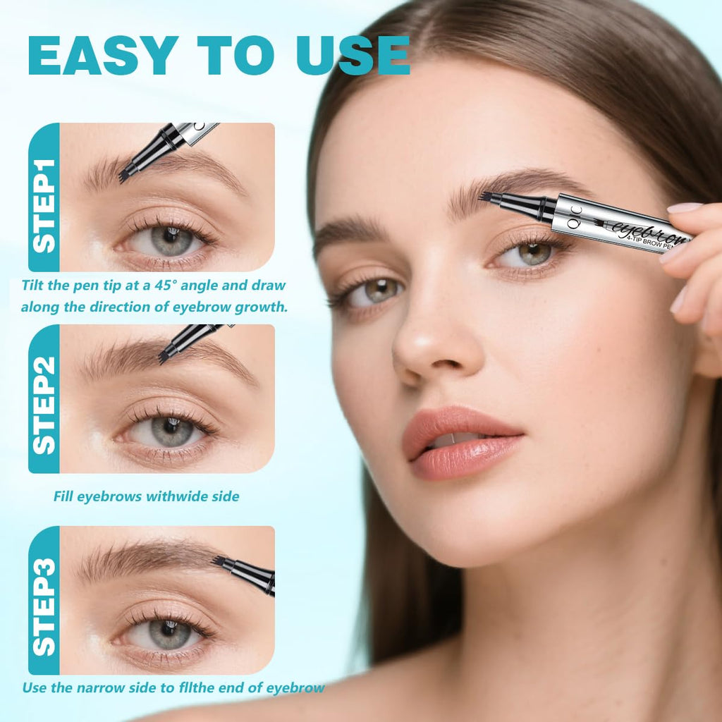 QIC Eyebrow Pencil with 4-Tip Microblade – Waterproof, Smudge-Proof, Dark Brown 2#