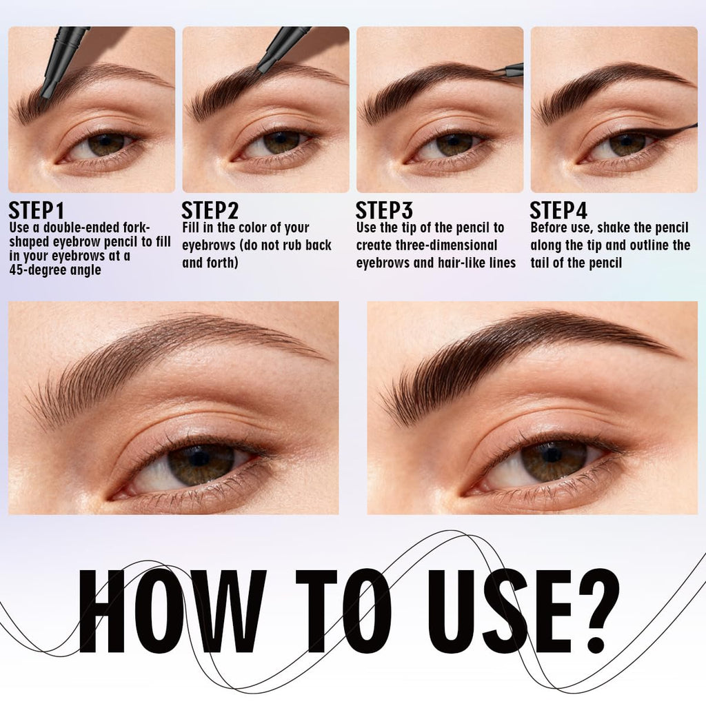 QIC Microblading Eyebrow Pencil – 2-in-1 Dual-Ended Brow Pen with Brush | Waterproof & Long-Lasting