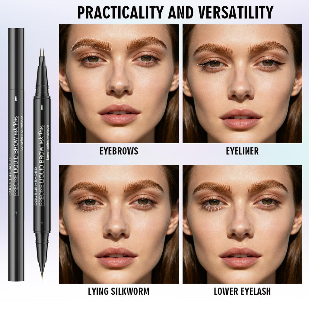 QIC Microblading Eyebrow Pencil – 2-in-1 Dual-Ended Brow Pen with Brush | Waterproof & Long-Lasting