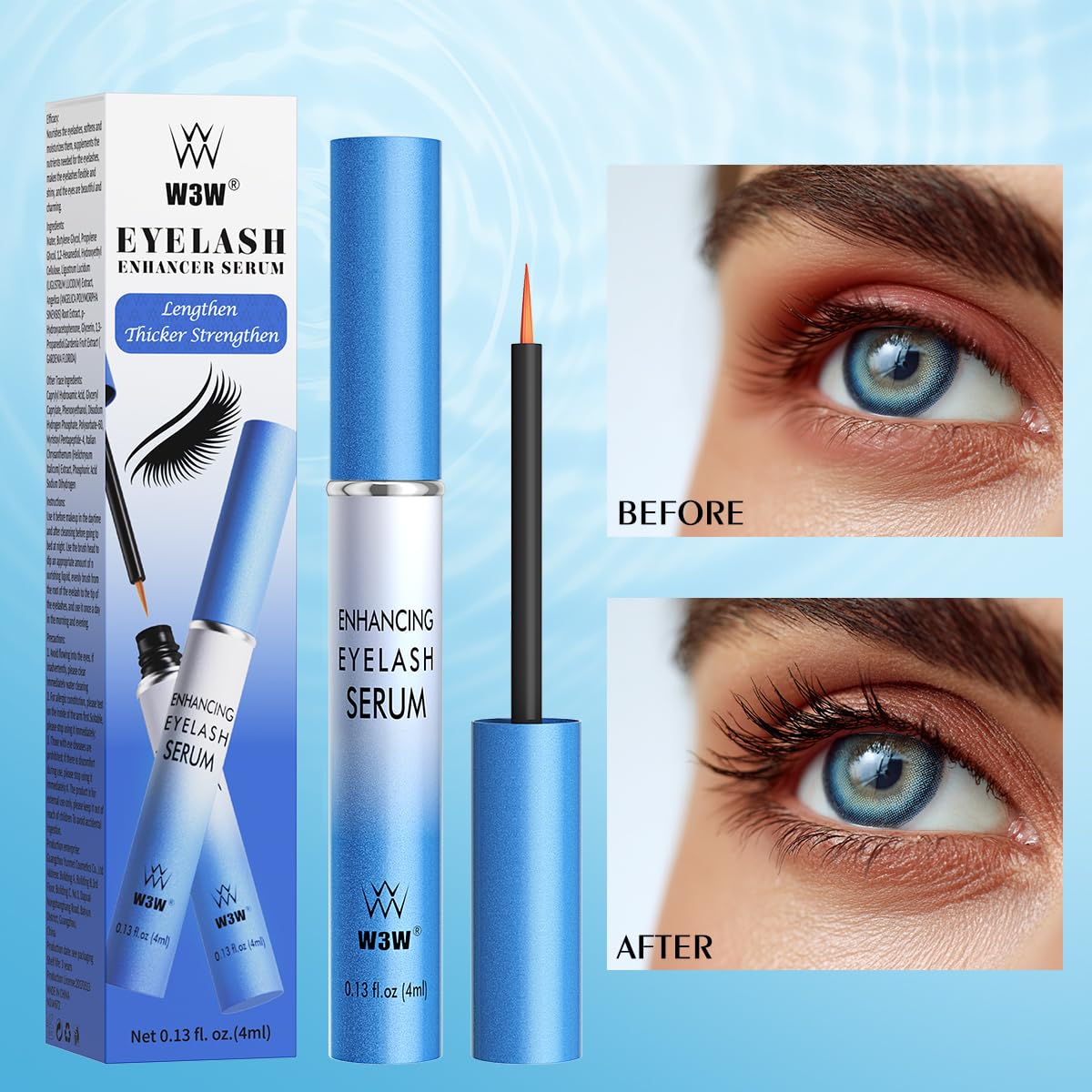 QIC W3W Eyelash Growth Serum for Longer, Thicker Lashes – Peptide & Botanical Lash & Brow Enhancer (4ml)
