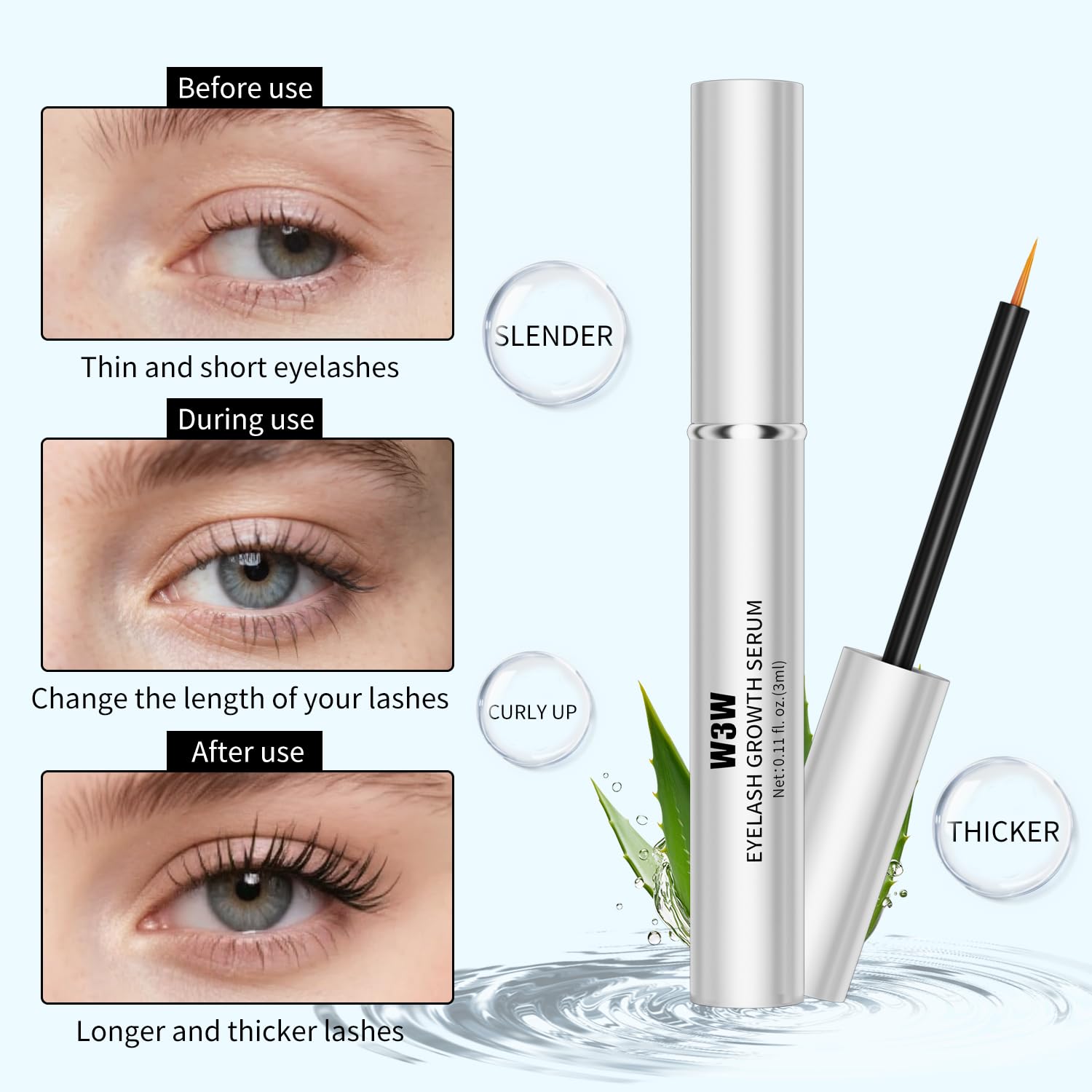 QIC W3W Eyelash Growth Serum – Caffeine & Peptides (3ml)