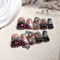 Qicaijia Handmade Short Duck Press-On Nails - Black French Tip, 10 Pcs (Size M)