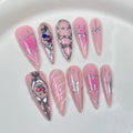 Qicaijia 10Pcs Long Press On Nails – Pink Almond Ombre, Reusable Full Cover