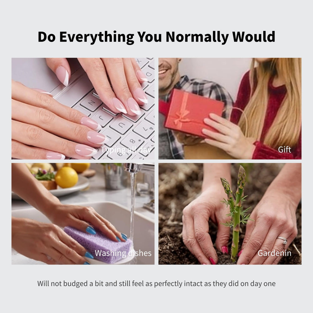 Qicaijia White French Tip Nails – Long Almond Press-On Nails with Leopard 3D Flower (10 Pcs, Size M)