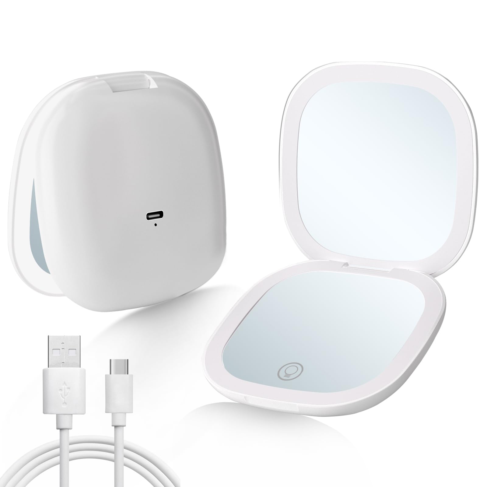Qidoe Compact LED Travel Mirror — 1x/10x Magnification, 3 Lighting Modes, USB-C Rechargeable