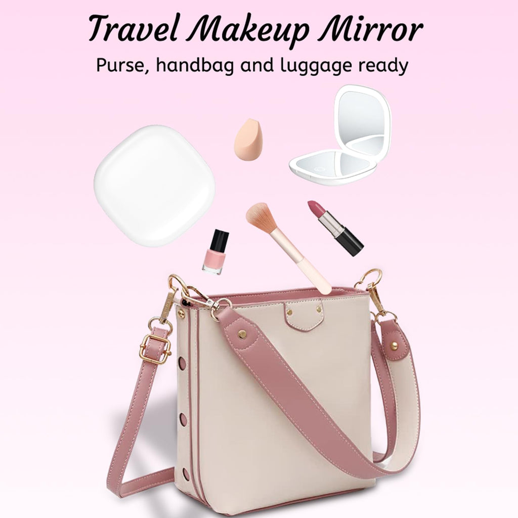 Qidoe Compact LED Travel Mirror — 1x/10x Magnification, 3 Lighting Modes, USB-C Rechargeable