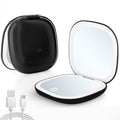 Qidoe Compact Travel Makeup Mirror – 1x/10x Magnification, Dimmable USB-C Rechargeable