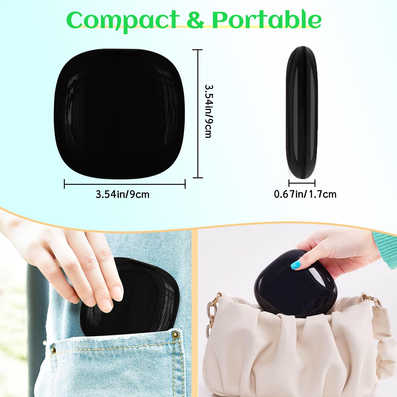 Qidoe Compact Travel Makeup Mirror – 1x/10x Magnification, Dimmable USB-C Rechargeable