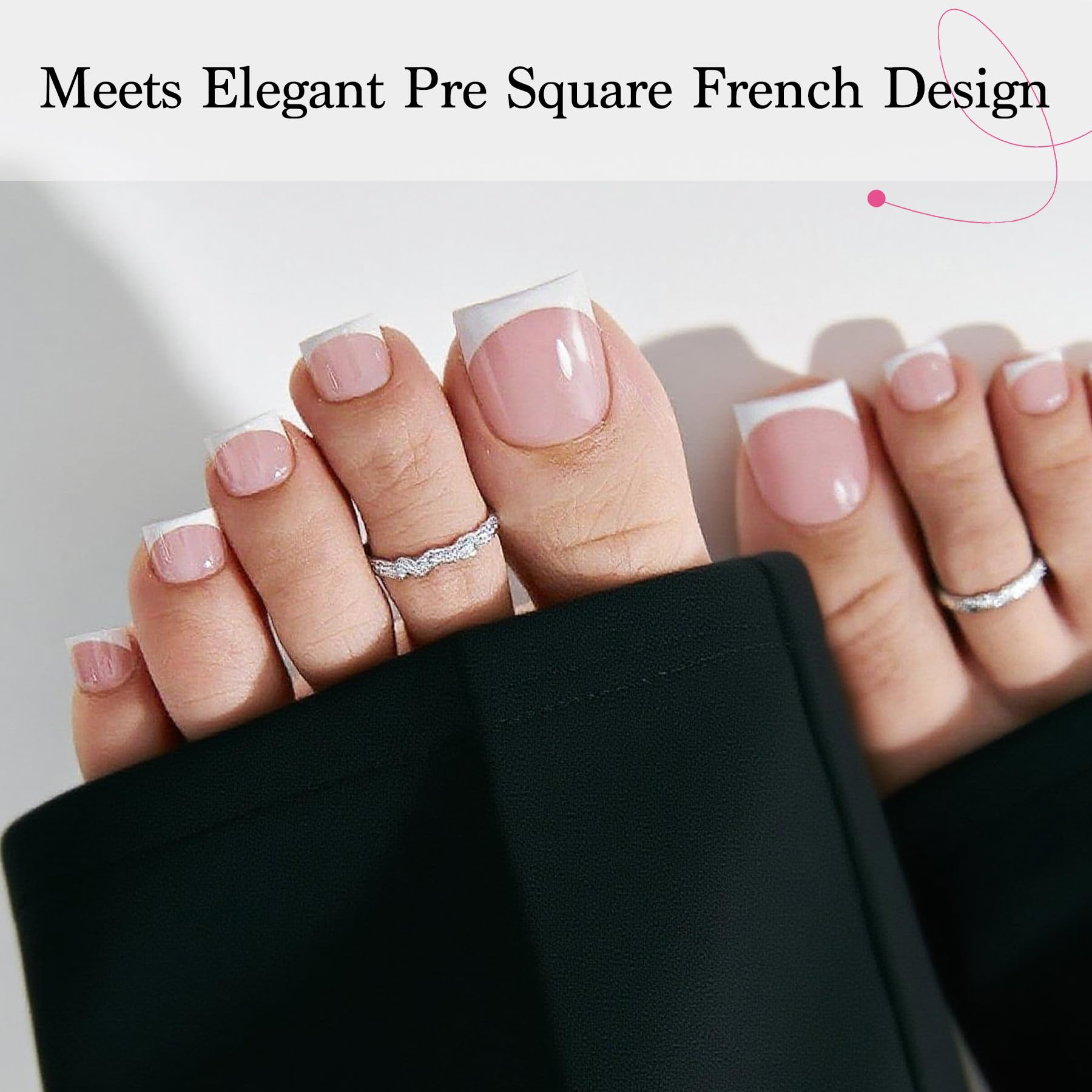 QIEK Press-On Toenails for Women – Baby Pink French Tips, 15 Sizes, 270 Pcs