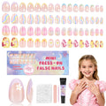QIEK Kids Press-On Nails – 128 Pcs, 16 Sizes, Almond Shape, Floral Design, Jelly Tabs & Glue (4-Pack)