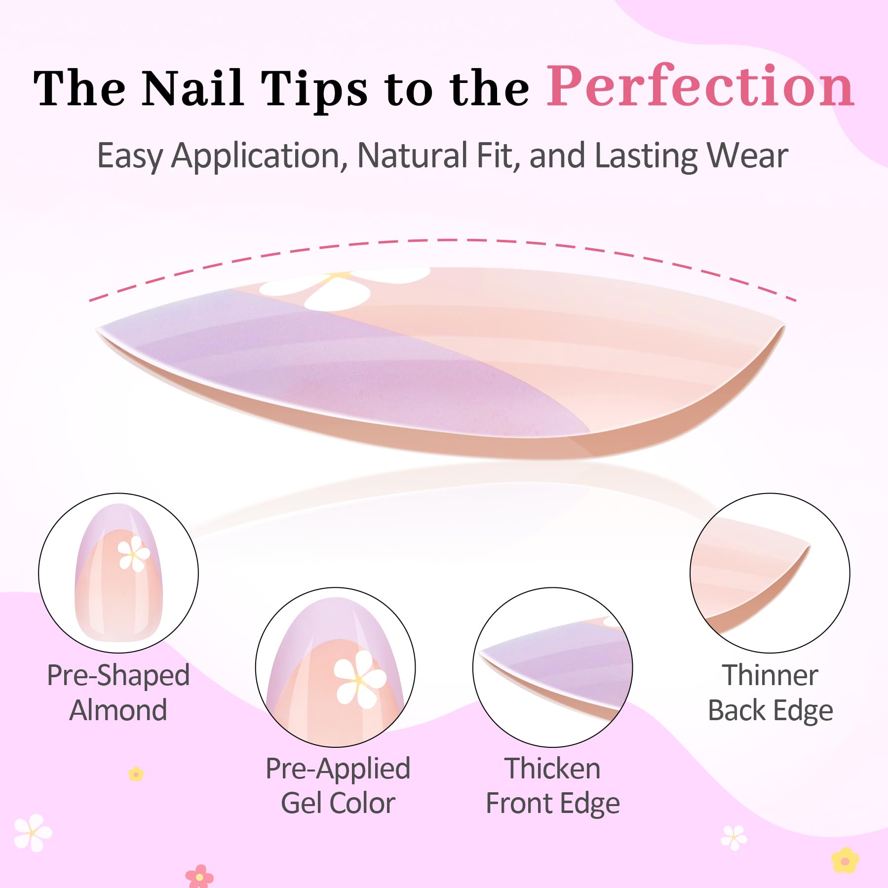 QIEK Kids Press-On Nails Kit — 128 Nails, 16 Sizes, Jelly Tabs + Glue, Floral Almond Tips