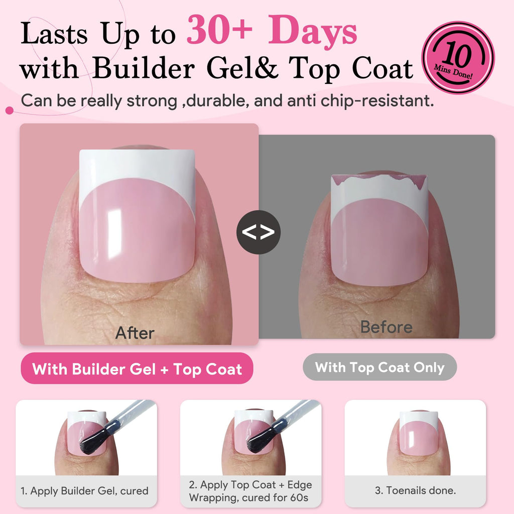 QIEK Press-On Toenails for Women – Baby Pink French Tips, 15 Sizes, 270 Pcs