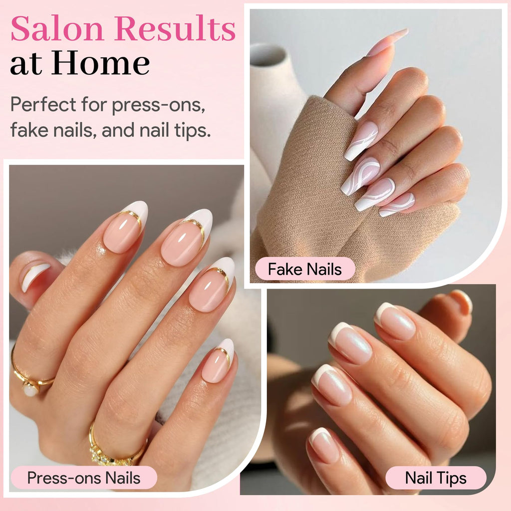 QIEK No-Lamp Nail Glue & Remover Set – Quick-Dry 10ml, Up to 28 Days Hold, 10g Remover