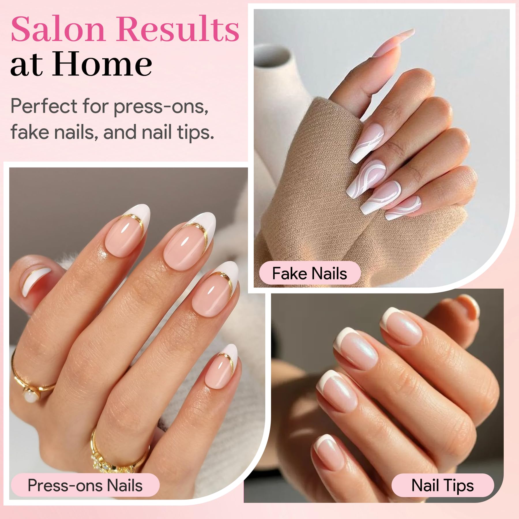 QIEK No-Lamp Nail Glue & Remover Set – Quick-Dry 10ml, Up to 28 Days Hold, 10g Remover