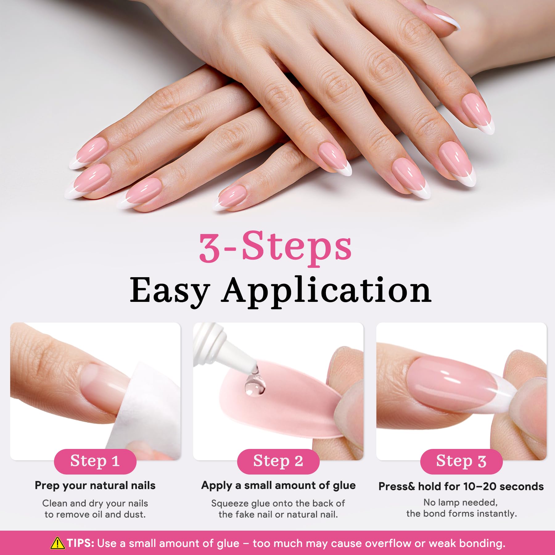 QIEK No-Lamp Nail Glue & Remover Set – Quick-Dry 10ml, Up to 28 Days Hold, 10g Remover