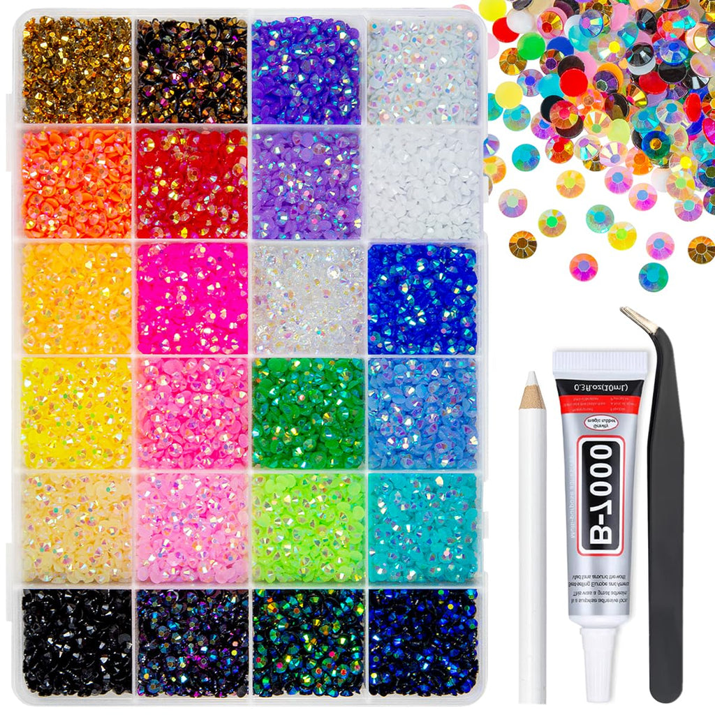 qiipii 24 Color Jelly Resin Rhinestones – 7200pcs, 4mm Flatback AB Gems for DIY Crafts