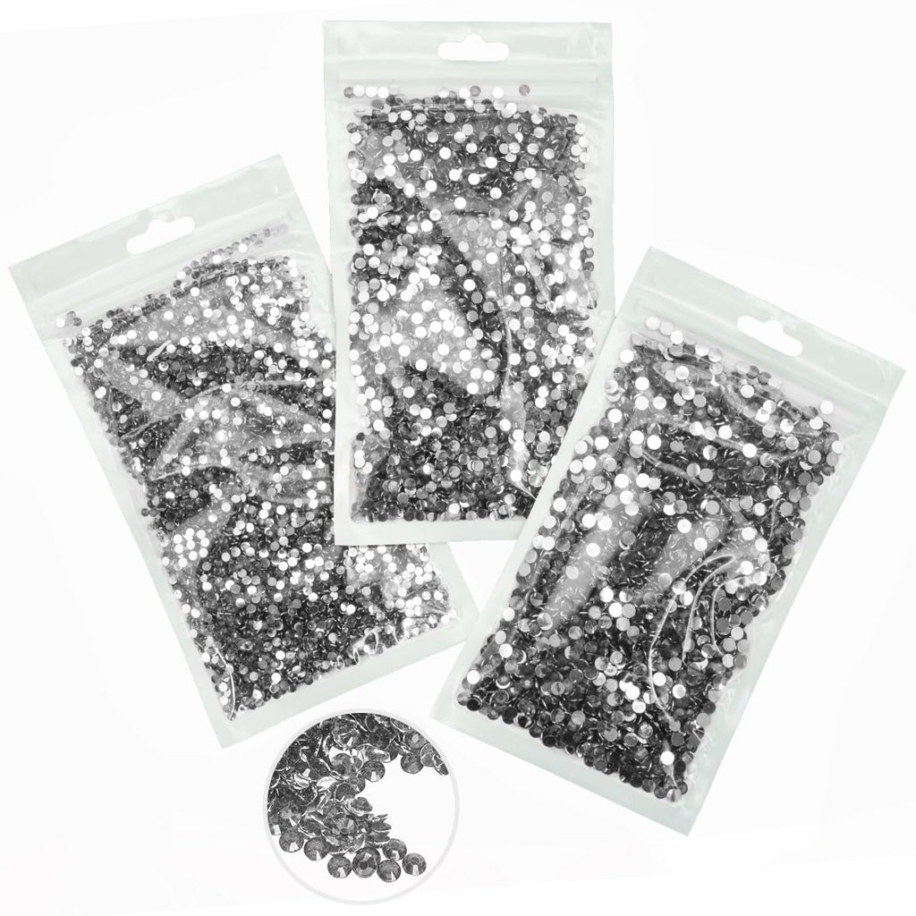 qiipii 16000Pcs Dark Gray Resin Rhinestones - 3mm 4mm 5mm Flatback Gems for Nails & DIY Crafts