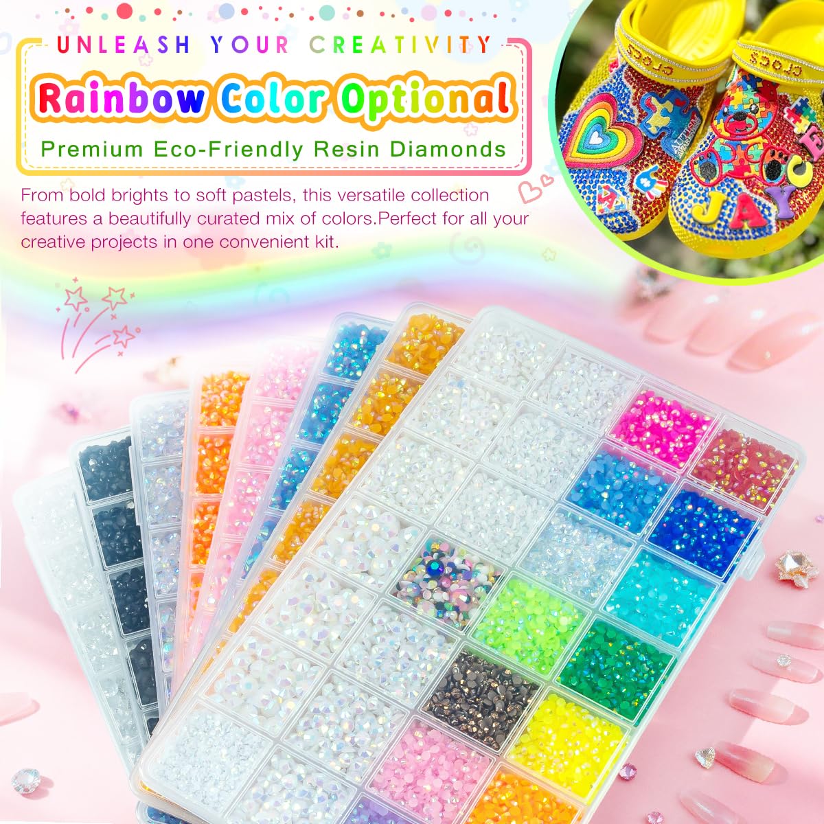 qiipii Light Pink AB Resin Rhinestones Kit with B7000 Glue – 2mm-6mm Flatback Jelly Stones