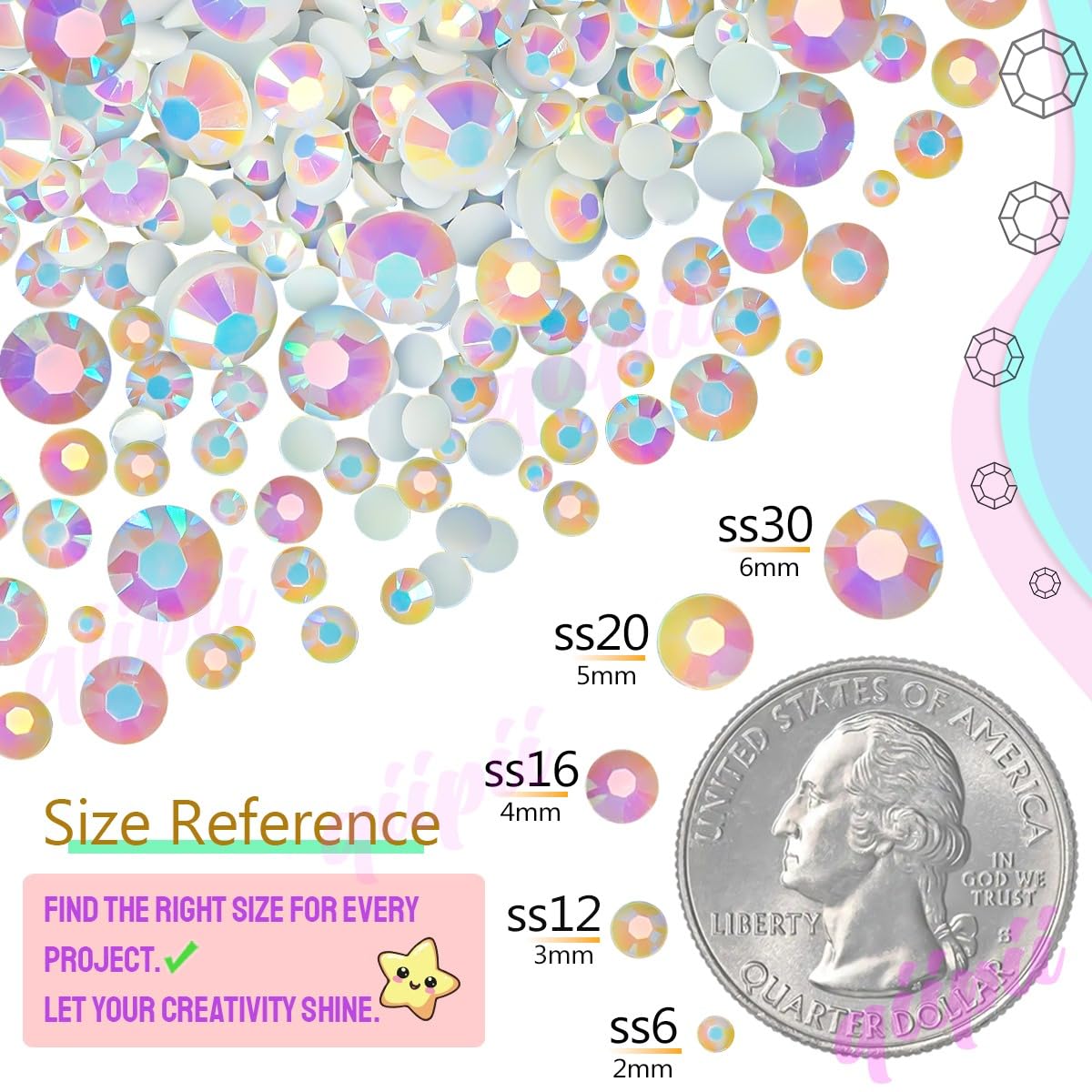 qiipii Light Pink AB Resin Rhinestones Kit with B7000 Glue – 2mm-6mm Flatback Jelly Stones
