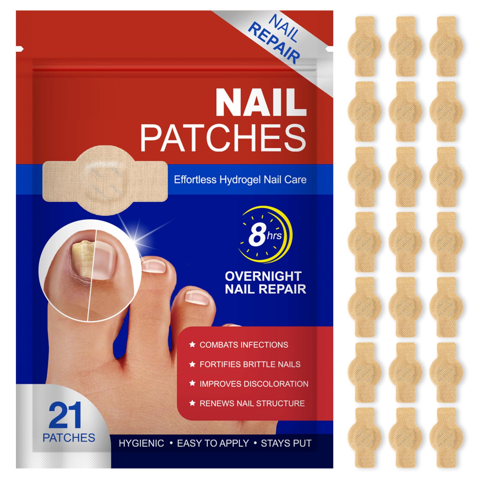 Qing Yo Nail Patches – 21 Pcs Overnight Nail Repair, Extra-Strength Patches for Thick, Discolored Nails