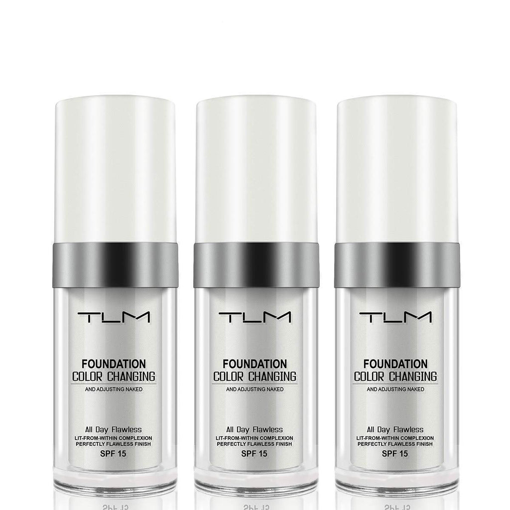 QINGFANGLI 3-Pack TLM Color Changing Foundation Liquid Base SPF15 — All-Day Flawless