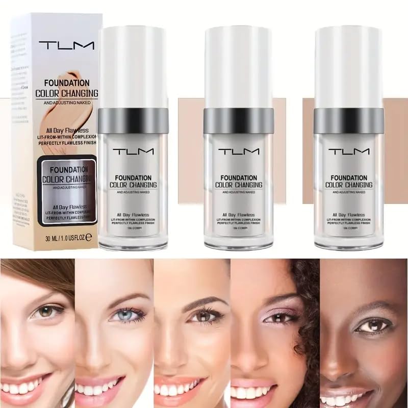 QINGFANGLI 3-Pack TLM Color Changing Foundation Liquid Base SPF15 — All-Day Flawless