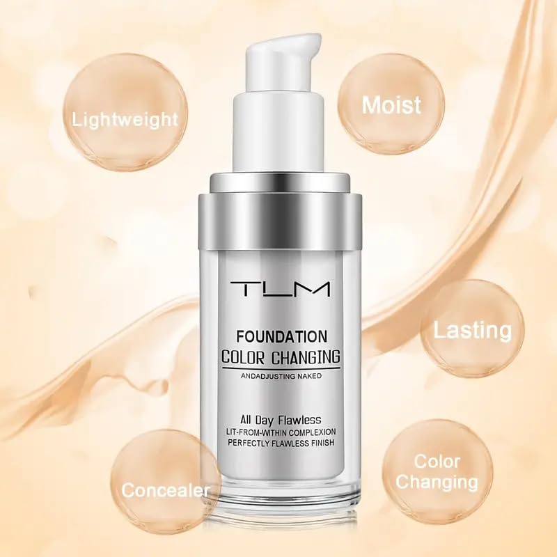 QINGFANGLI 3-Pack TLM Color Changing Foundation Liquid Base SPF15 — All-Day Flawless