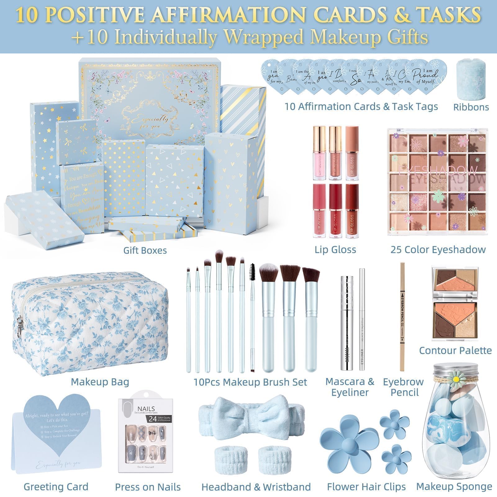 Qinline Teen Girl Gifts — 10 Positive Affirmation Cards & Empowering Challenges Gift Set