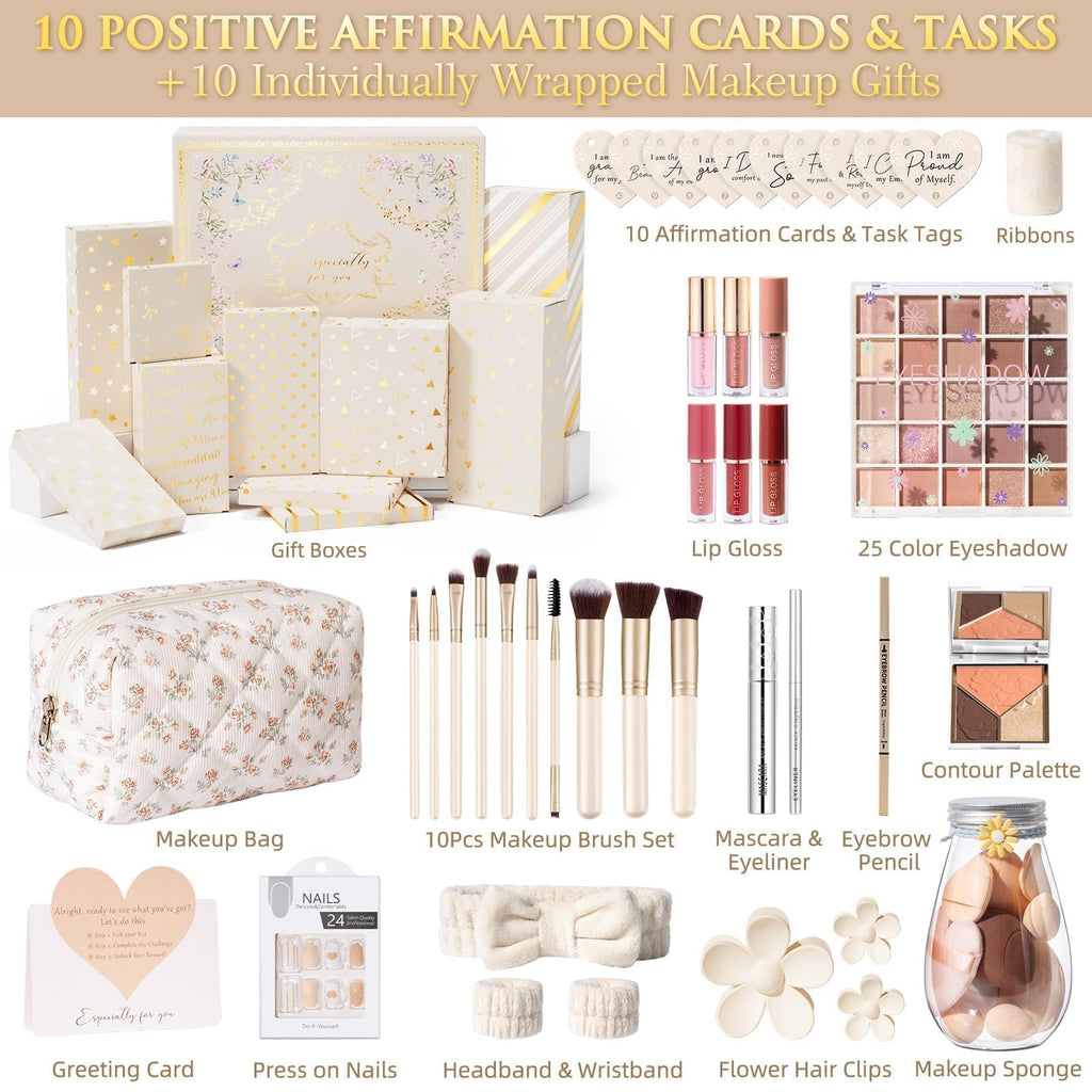 Qinline Teen Girl Gifts – Trendy Makeup Gift Set with 10 Affirmations & Empowering Challenges