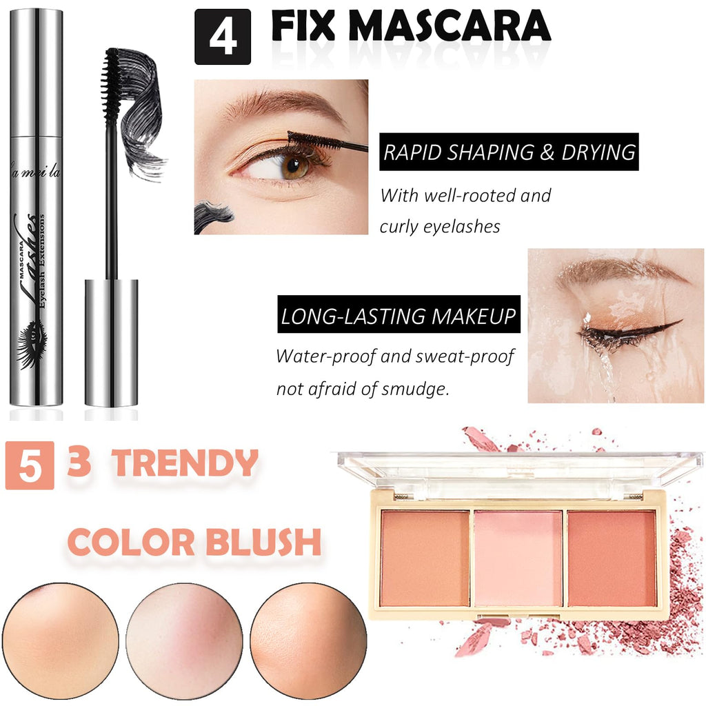 QIONG All in One Makeup Kit for Women – 16-Color Eyeshadow, Waterproof Mascara & Eyeliner