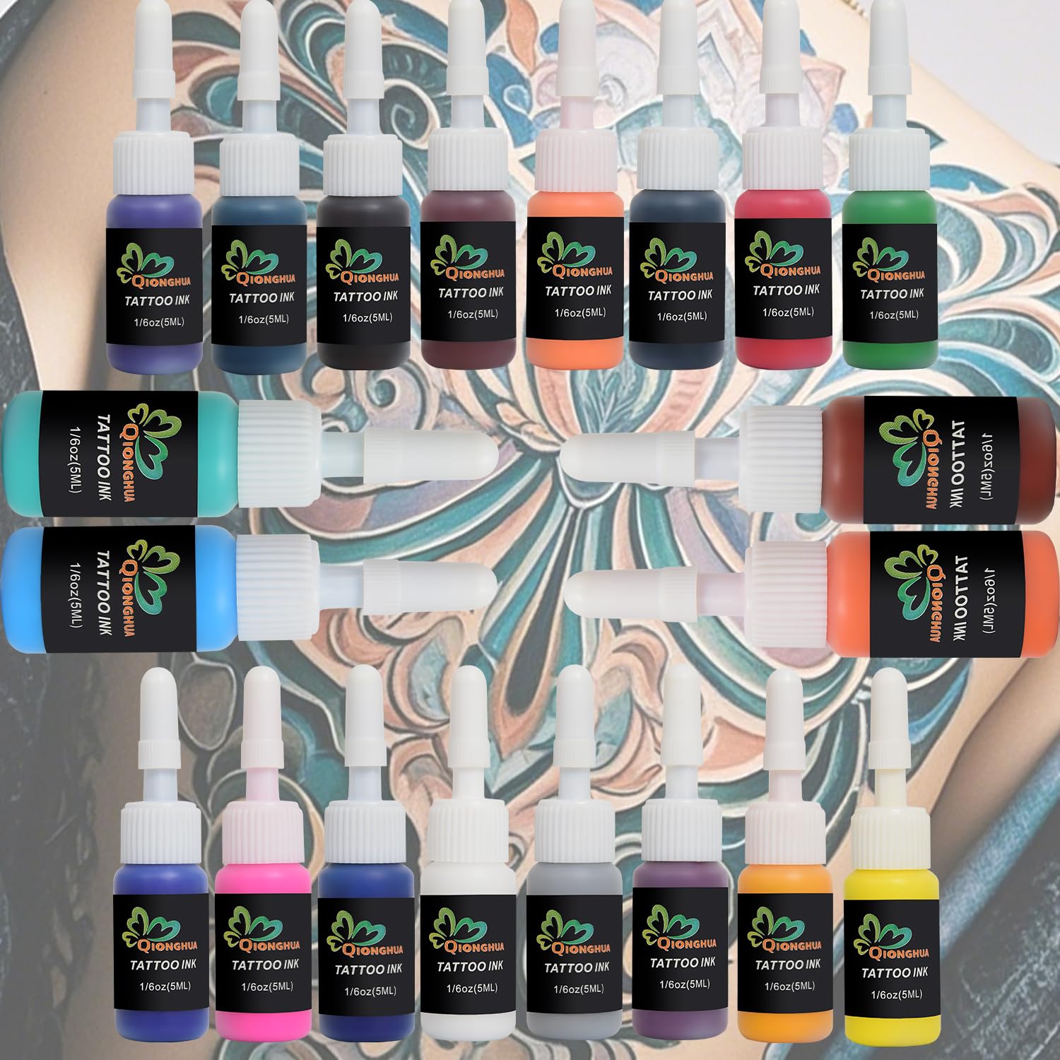 QIONGHUA Ink Set – 20 Colors (5ml) Pigment Kit for Outlining & Shading
