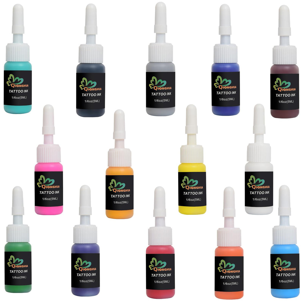 QIONGHUA Tattoo Ink Set - 14 Colors, 5ml Bottles | Professional Tattoo Kit